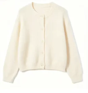 Women’s Solid Color Knitted Wool Cardigan with Regular Sleeves and Front Logo Button Decoration Single Breasted Winter Coat