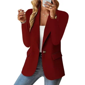 Women’s Solid Color Long Sleeve Single Button Office Blazer Jacket Business Wear Women Blazer Suit