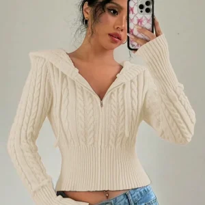 Women’s Solid Color Long Sleeve Zipper Front Casual Sweatshirt Hoodie Cardigan