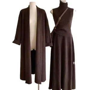 Women’s Solid Color Turtleneck Sweater Thick Medium Long Dress 3 Piece Sweater Set