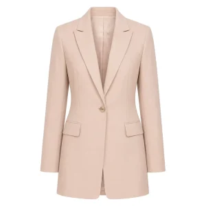 Women’s Solid Color Woolen Two Piece Tailored Suit Blazer Set Button Closure Long Sleeve Breathable V neck