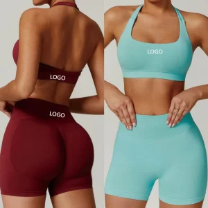 Women’s Solid Elastic Waist Gym Fitness Sets High Hip Yoga Shorts 2-Piece Set Breathable T Fitness Sports Wear Outfit