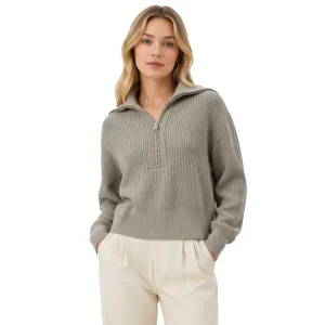 Women’s Solid Elegant Half Zip Neck Computer Knitted Pullover Sweater for Autumn Winter Custom OEM ODM