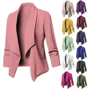 Women’s Solid Long Sleeve Business Cardigan Blazer Slim Oversized S 5XL 12 Colors Woven Button Workwear