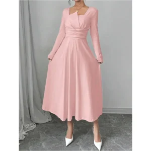 Women’s Solid Pattern Maxi Evening Dress Long Sleeve Casual for Spring Autumn Plus Size