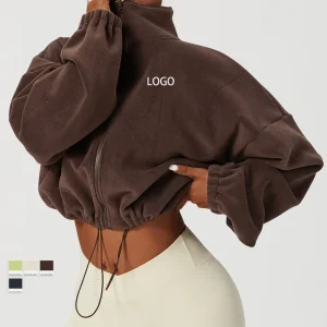Women’s Solid Sweatshirts Long Sleeves Plain Zipper Breathable Cotton Warm Casual Yoga Fitness Top
