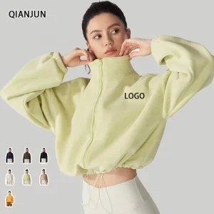 Women’s Solid for Sweatshirts Nine Quarter Sleeves Plain Zipper Breathable Warm Casual Yoga Fitness Adults’ Top