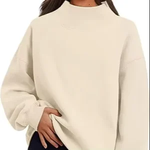 Women’s Split Neckline Loose Casual Half High Collar Plush Sweater