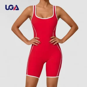 Women’s Sports Bodysuits Custom Logo Stripes Tummy Control Workout One Piece Yoga Rompers Short Jumpsuits
