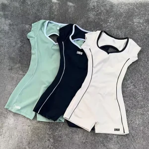 Women’s Sports Bodysuits & Jumpsuits Quick Dry Backless Color Block Design Contrast Colors for Gym Sports Shortsleeve Activewear