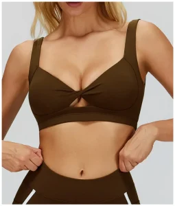 Women’s Sports Bra Hollow out Twist V Neck Square shaped Back Comfortable Lightweight Breathable High Support Skin Friendly