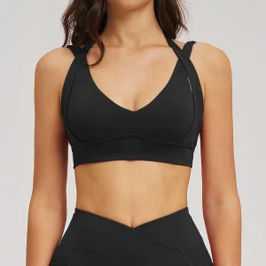 Women’s Sports Bra Seamless Moisture Wicking High Support Open Back Yoga Bra for Gym Fitness