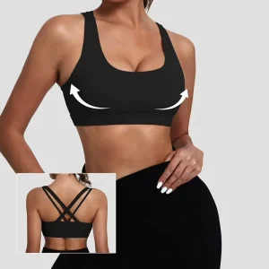 Women’s Sports Bra with Medium Support Cross Back Padded Strappy Design Removable Cups Breathable Yoga Bra