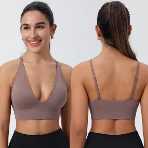 Women’s Sports Bras Adjustable Strap V Neck Wireless Spaghetti Strap Crisscross Removable Padded Low Support Sexy Bras