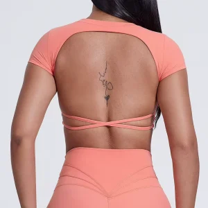 Women’s Sports Bras Wear Backless Tight Fitness T Shirt with Chest Pad for Outdoor Running Sports Top for Golf Women