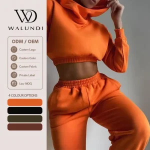 Women’s Sports Hooded Fleece Sweatshirt Set High Waist Slimming Casual Two Piece Tracksuits European American Style Spring
