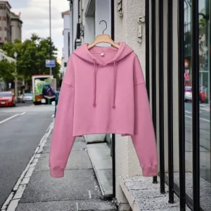 Women’s Sports Hoodie XS Size European and American Personality Midcord Top with Hooded Collar for Autumn Winter