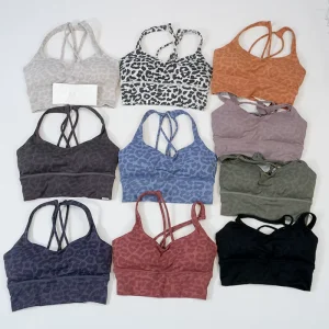 Women’s Sports Tight Underwear Yoga Leopard Print Double Strip Bra with Fine Straps & Beautiful Back Suspender Yoga Sports Bra