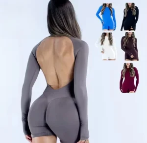 Women’s Sports Yoga Jumpsuit Seamless Naked Feel Long Sleeve Workout One Piece Quick Dry 4-Way Stretch Gym Fitness Romper