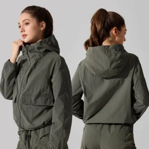 Women’s Sportswear Yoga Top Quick Dry Long Sleeve Top Cardigan Zipper Running Fitness with Hat Jacket Sun Protection Clothing