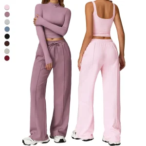 Women’s Sportwear Yoga Suits Activewear Set Sleeveless Crop Top Wide Leg Trousers Loose Workout Outfits Tracksuits