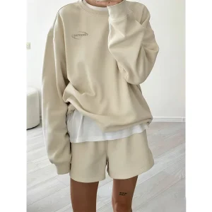 Womens Sporty Casual Printed 2 Piece Set Hooded Sweatshirt Short Baggy Set Custom Cotton Loungewear Plus Size Tracksuit for Girl
