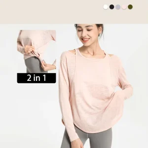 Women’s Spring 2 in 1 Tops Anti-glare Loose Casual Breathable Pilates Yoga Stylish Clothes