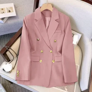 Women’s Spring Autumn Office Casual Two Piece Set Solid Color Suit Coat Blazer Pants Button for Work Leisure