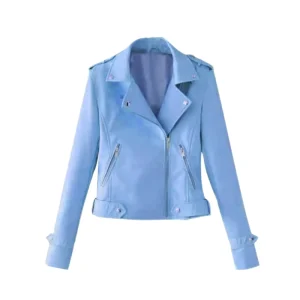 Women’s Spring Autumn Slim Casual Coat Black PU Leather Jacket Turn Collar Zipper Pocket Windproof Waterproof