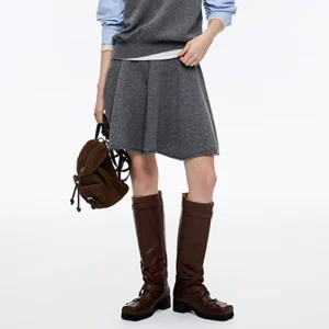 Women’s Spring & Autumn Wool Blend A Line Rolled Hem Midi Skirt Comfortable & Chic