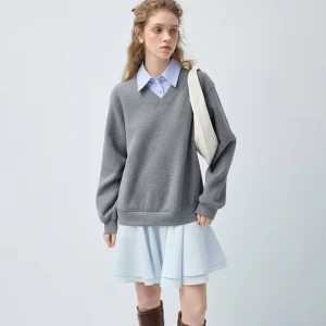 Women’s Spring Fall Layered Look Patchwork Ruffle Hoodie Dress