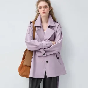 Women’s Spring Fall Trench Coat Classic Silhouette Lapel Structured Short Jacket