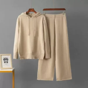 Women’s Spring Hooded Sweater Set Polyester Cotton Loungewear Quick Dry Comfortable Wide Leg Sweatpants 2 Piece