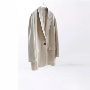 Women’s Spring Linen Polyester Blazer Jacket Single Breasted Loose Design Hand Embroidery Beading Breathable Casual
