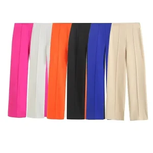 Women’s Spring Loose Pants Retro High Waist Zipper Pants