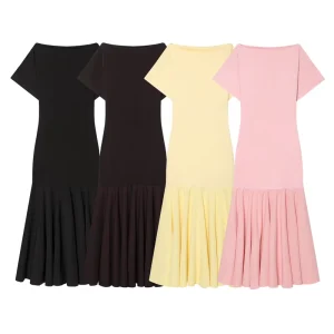 Women’s Spring New Arrival Simple Stylish Elegant Boat Neck Short Sleeve Patchwork Dress 2335161