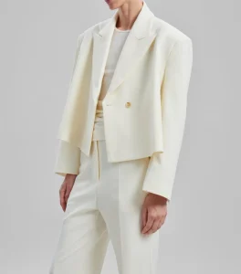 Women’s Spring New Fashion Short Blazer Retro Classic White V-Neck Long Sleeve Women’s Blazer Suit Short Suit Jacket