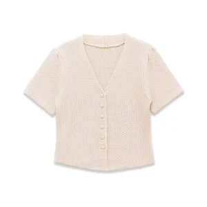 Women’s Spring Short-Sleeve Versatile V-Neck Single-Breasted Knit Cardigan 4192073 4192072 4192071