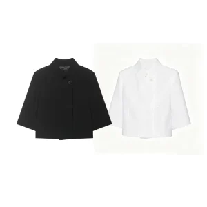 Women’s Spring Simple Casual Versatile Black Short Sleeved Cropped Blazer 2432570
