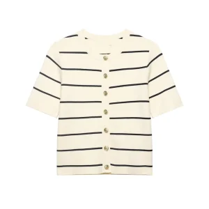 Women’s Spring Versatile Round Neck Striped Button Down Short Sleeve Knit Cardigan 2142113 2142112