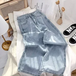 Women’s Spring Wide Leg Jeans Straight Tube Loose Casual Pants