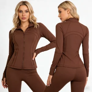 Women’s Spring Workout Activewear High Waist Leggings Full Zipper Comfortable Jacket 2 Pieces Breathable Solid
