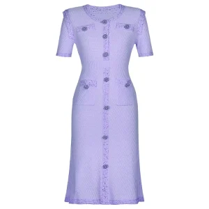 Women’s Spring and Summer New Fashion Knitted Nail Beads Slimming Short Sleeved Dress