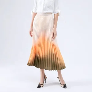 Women’s Spring and Summer Pleated Skirt High Waist Thin Gradient A-line Skirt