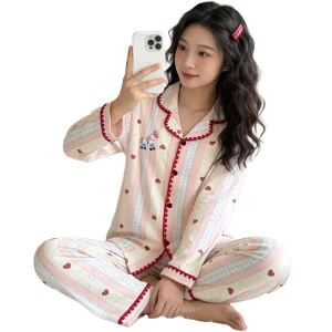Women’s Spring fall Sleepwear Fashionable Rounded collar Sweet style Long sleeve Loungewear