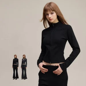 Women’s Stand-Up Collar Zipper Tight-Fitting Thickened Long-Sleeve Short-Style Fashionable Sports Jacket