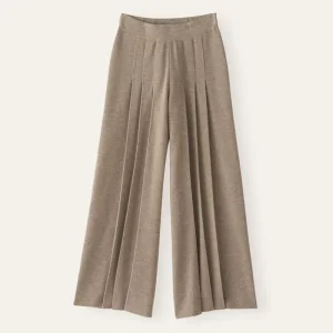 Womens Stitched down Front Pleats Wide Knitted Trousers in 100% Wool Knitting Pants