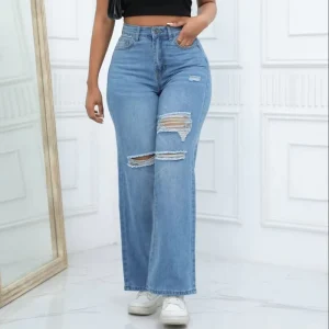 Women’s Straight Jeans Women Fashion Cut Out Loose Jeans Pants Casual Denim Pants Wide Leg Ripped Jeans for Women