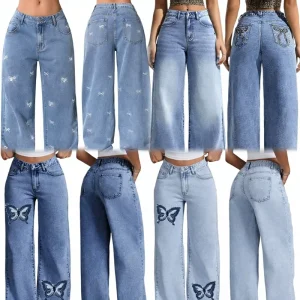Women’s Straight Loose Fit Jeans High Waisted Stretch Denim Casual Streetwear Pants Daily Wear Washed