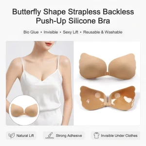 Women’s Strapless Backless Bio Glue Butterfly Shape Push Up Sexy Invisible Silicone Sticky Wing Bra Comfortable Bra Brief Sets